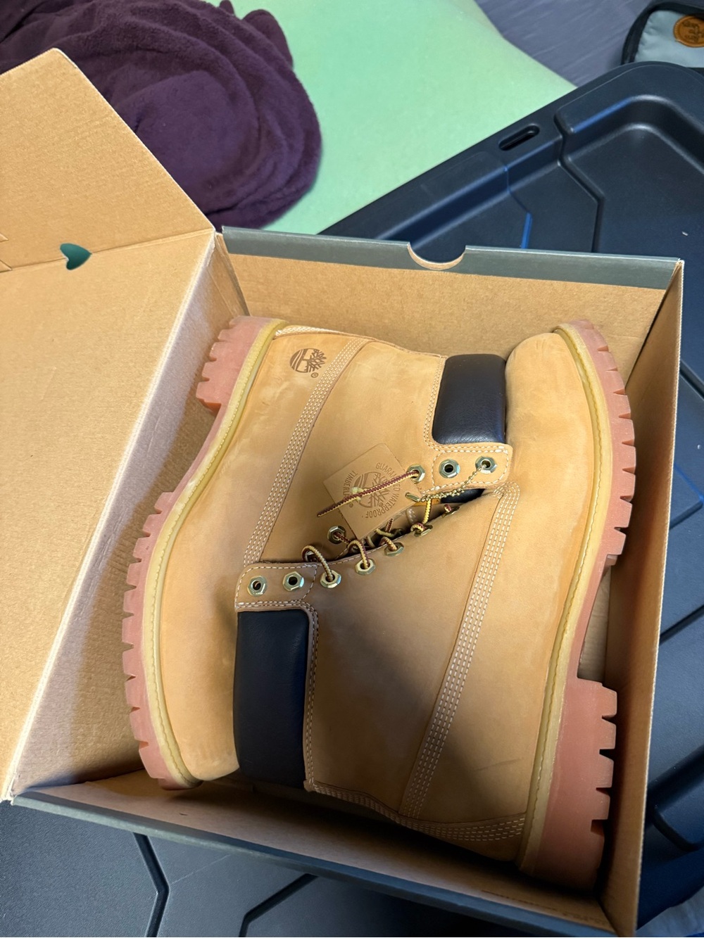 Timberland Wheat Nubuck Work Boots with Black Collar